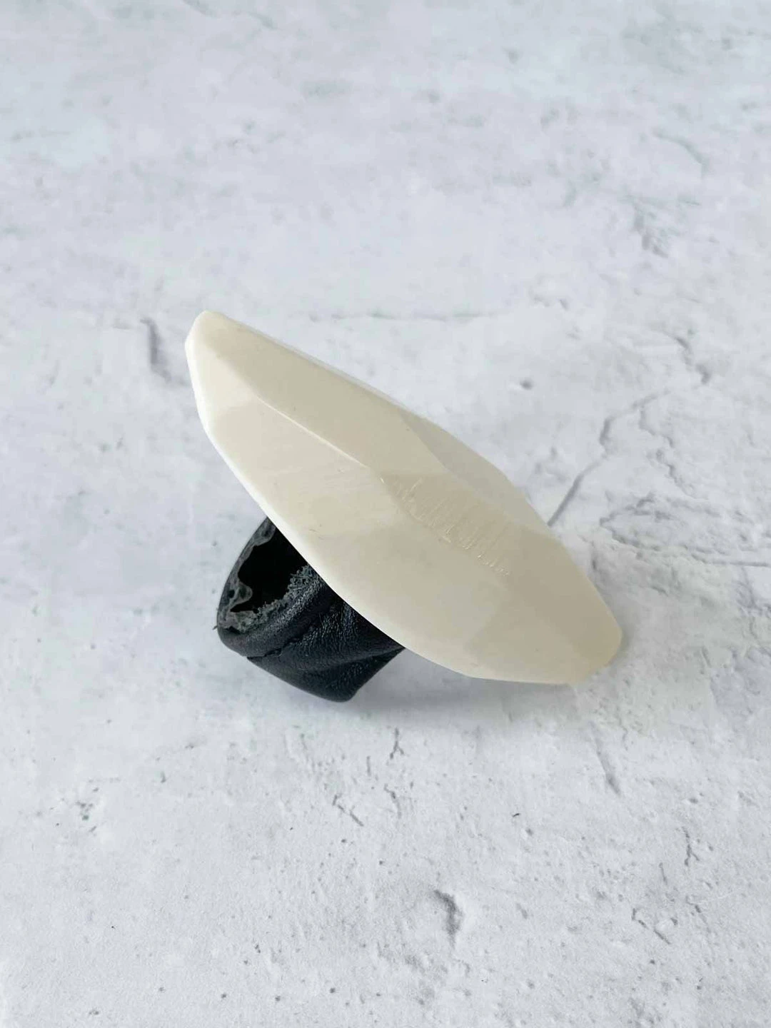 Monies Monies Long Faceted Carved Bone Ring, Bone 7 Monies Monies Long Faceted Carved Bone Ring, Bone