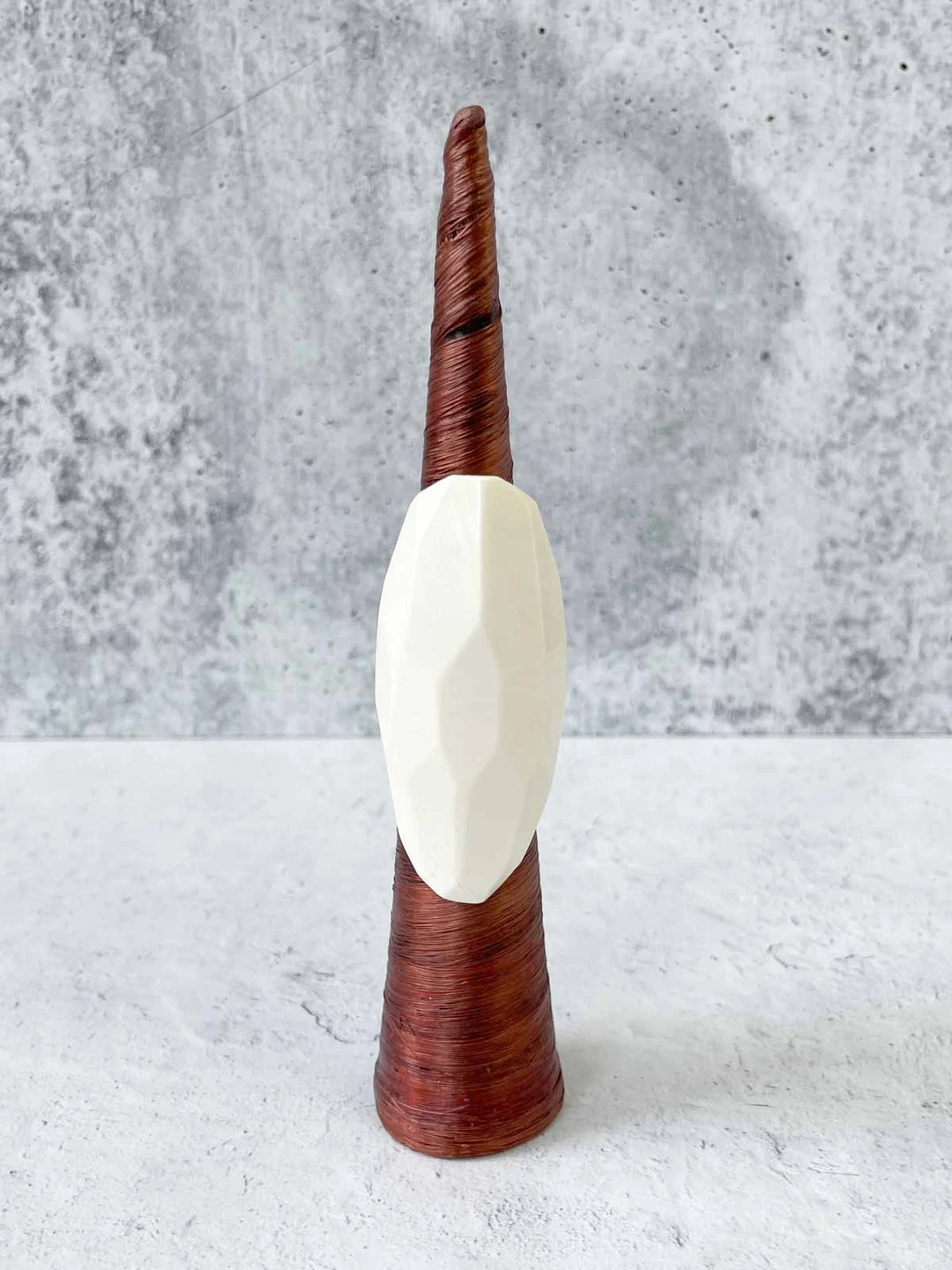 Monies Monies Long Faceted Carved Bone Ring, Bone 3 Monies Monies Long Faceted Carved Bone Ring, Bone