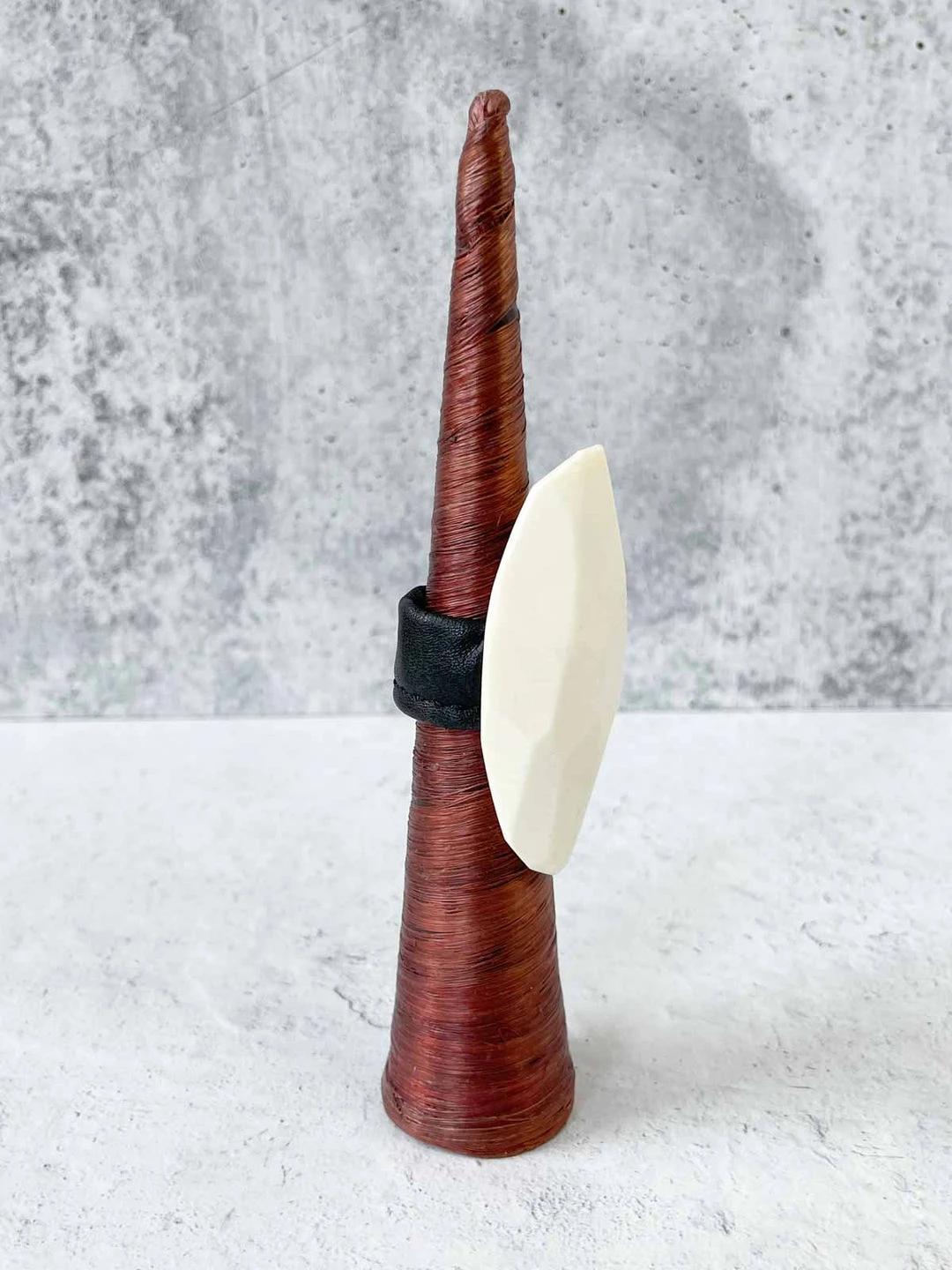 Monies Monies Long Faceted Carved Bone Ring, Bone 4 Monies Monies Long Faceted Carved Bone Ring, Bone