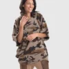 Alembika Urban Camo Raglan Cocoon Top, Brown
