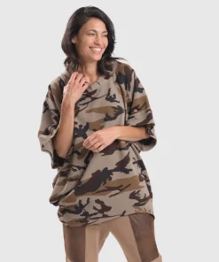 Alembika Urban Camo Raglan Cocoon Top, Brown