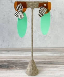 Pattern Gems Elongated Oval Earrings, Clear Orange/Mint