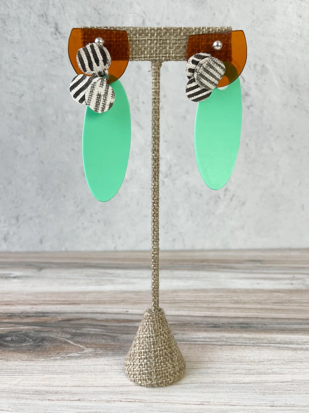 Pattern Gems Elongated Oval Earrings, Clear Orange/Mint 3 Pattern Gems Elongated Oval Earrings, Clear Orange/Mint