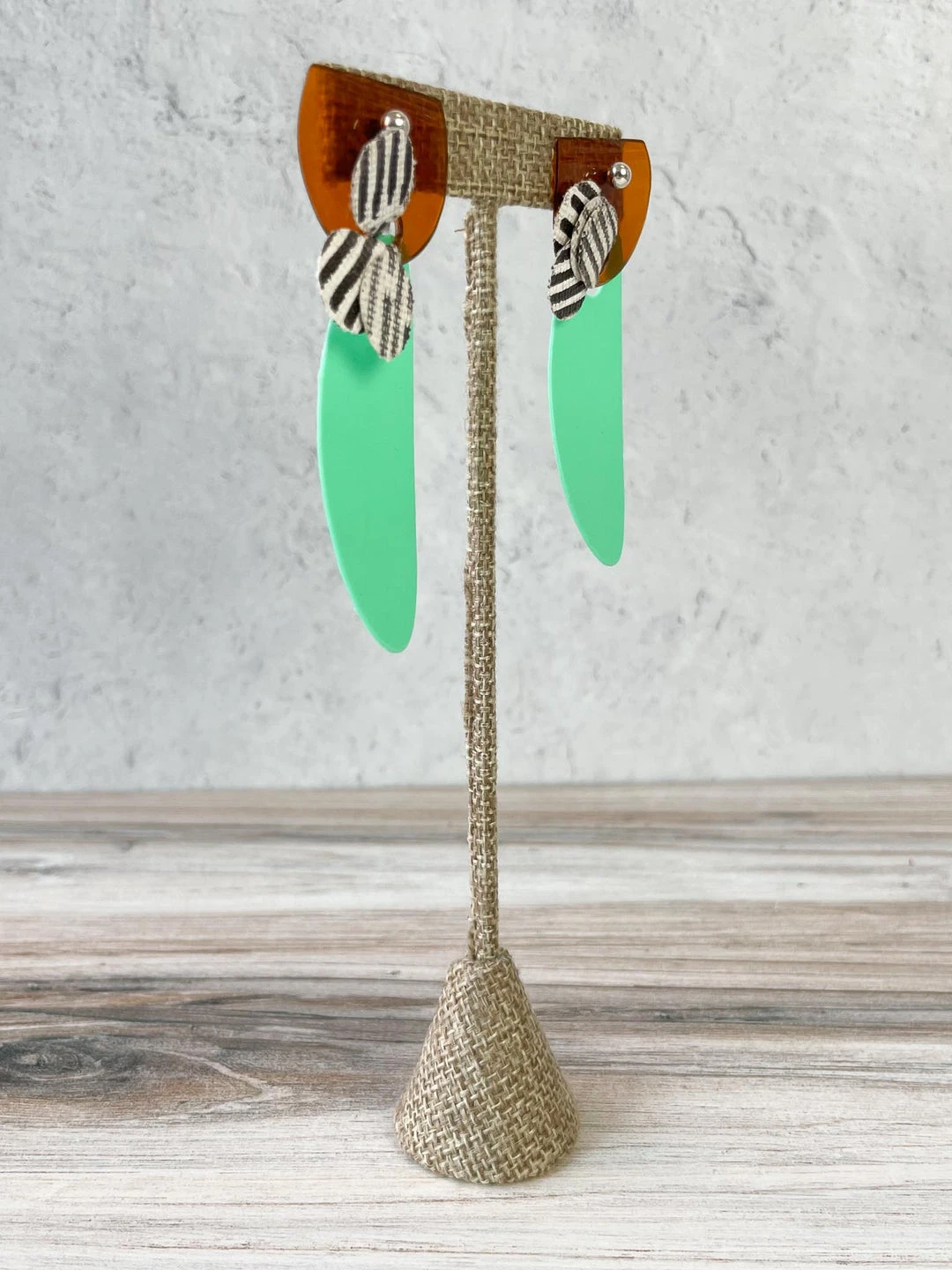 Pattern Gems Elongated Oval Earrings, Clear Orange/Mint 4 Pattern Gems Elongated Oval Earrings, Clear Orange/Mint