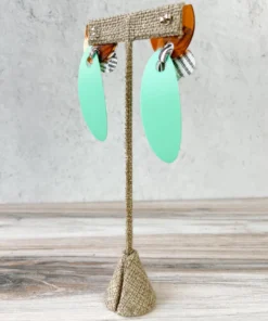 Pattern Gems Elongated Oval Earrings, Clear Orange/Mint 7 Pattern Gems Elongated Oval Earrings, Clear Orange/Mint