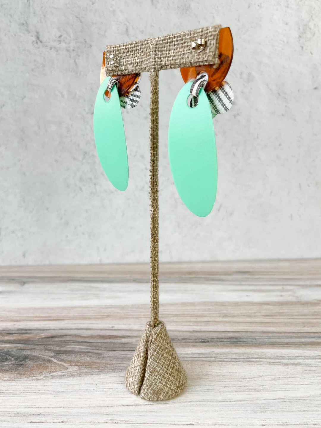 Pattern Gems Elongated Oval Earrings, Clear Orange/Mint 5 Pattern Gems Elongated Oval Earrings, Clear Orange/Mint