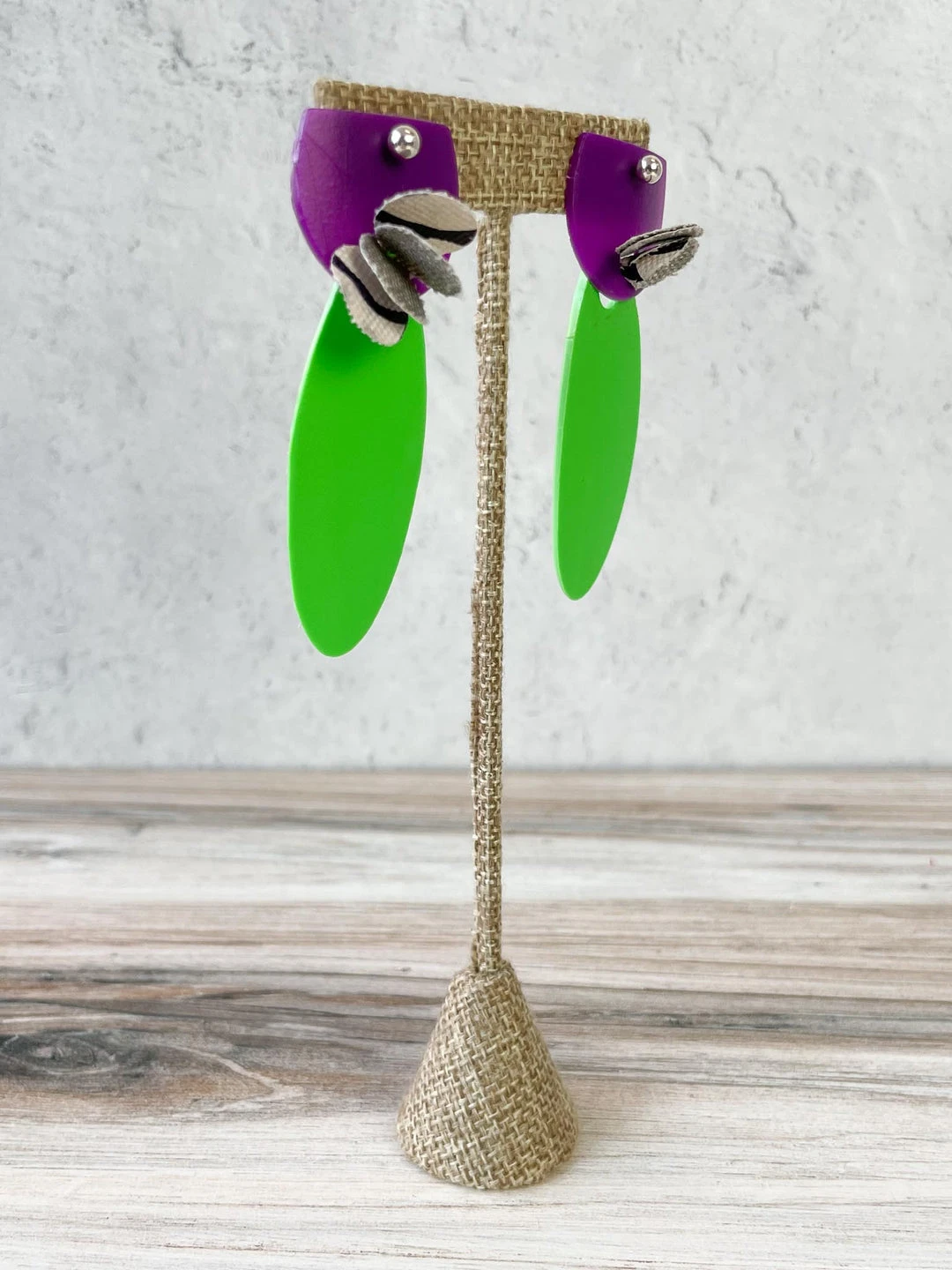 Pattern Gems Pattern Gems Elongated Oval Earrings, Purple/Green 4 Pattern Gems Pattern Gems Elongated Oval Earrings, Purple/Green