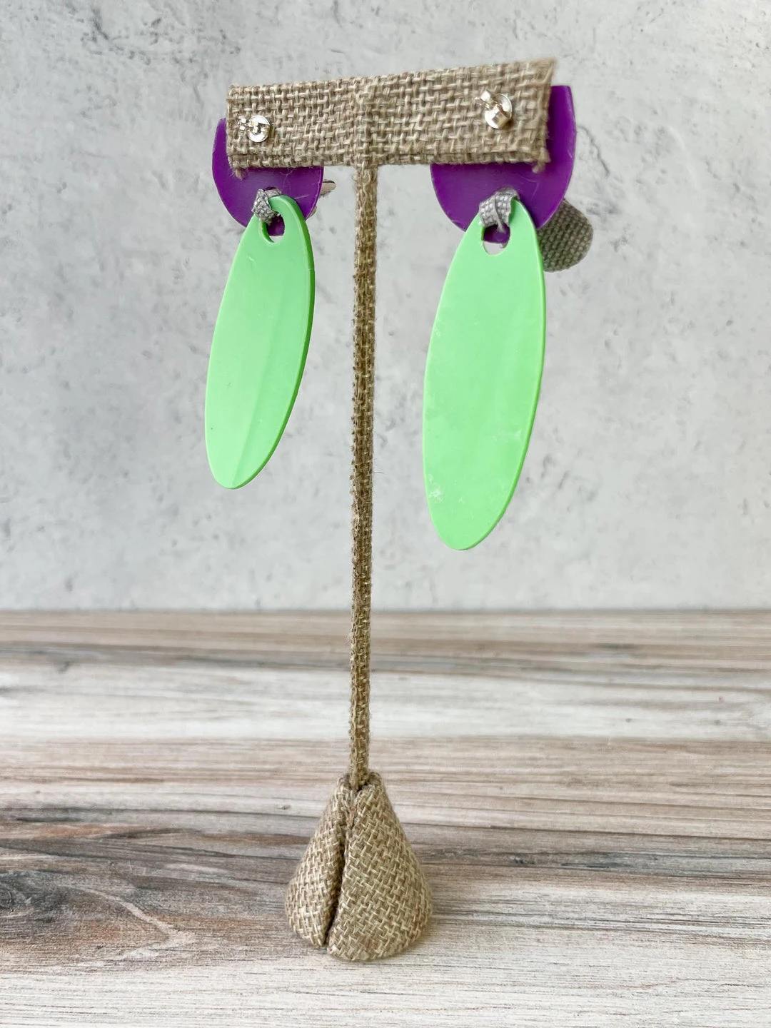 Pattern Gems Pattern Gems Elongated Oval Earrings, Purple/Green 5 Pattern Gems Pattern Gems Elongated Oval Earrings, Purple/Green