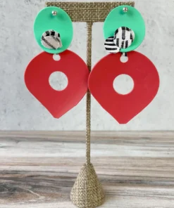 Pattern Gems Large Teardrop Earrings, Mint/Peach