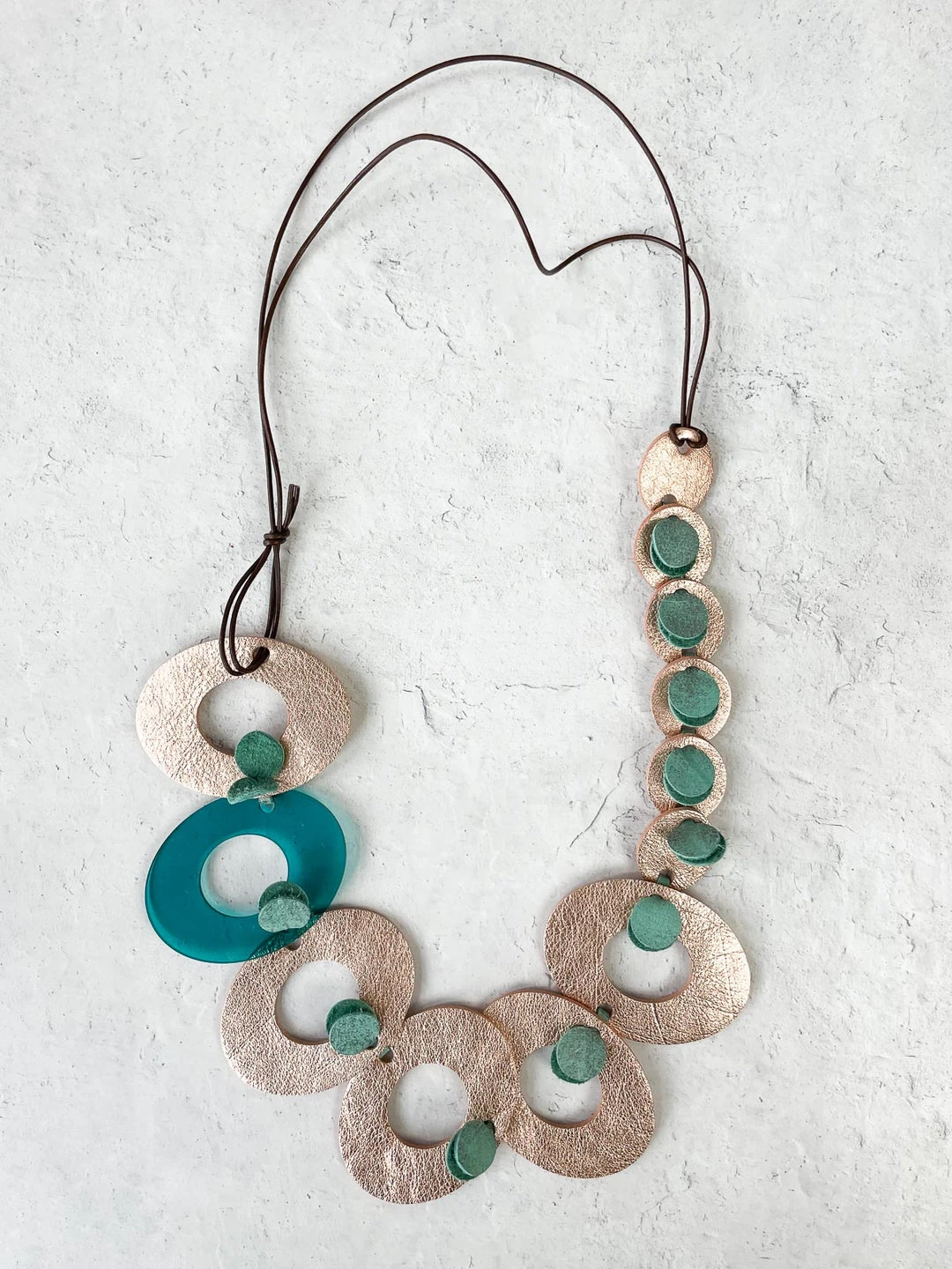 Pattern Gems Leather Music Necklace, Rose Gold/Teal 3 Pattern Gems Leather Music Necklace, Rose Gold/Teal