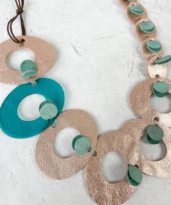 Pattern Gems Leather Music Necklace, Rose Gold/Teal