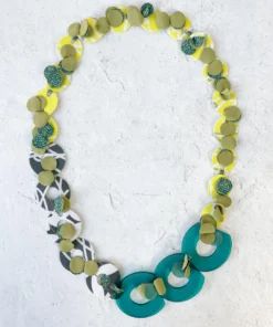 Pattern Gems Rhythm Necklace, Clear Teal/Yellow