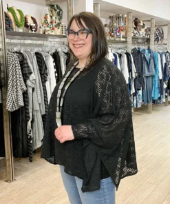 Pure Essence Crochet Oversized Poncho Top, Black Pure Essence