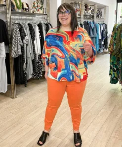 Pure Essence Oversized Roll Tab Sleeve Top, Multi Pure Essence 10 Pure Essence Oversized Roll Tab Sleeve Top, Multi Pure Essence