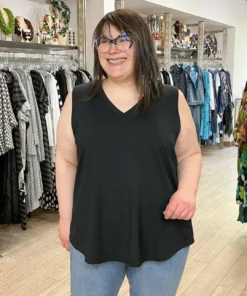 Pure Essence V-Neck Tank Top, Black