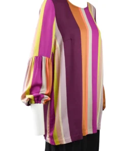 Q'Neel Gathered Sleeve Striped Blouse, Multi