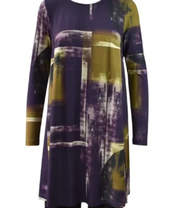 Q'Neel Printed A-Line Tunic, Plum/Ochre