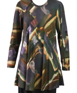 Q'Neel Q'Neel Printed Round Neck Tunic, Brown Multi