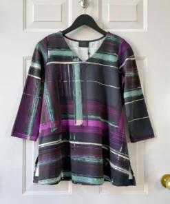 Q'Neel Printed V-Neck Top, Magenta/Teal