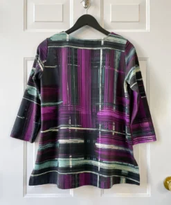 Q'Neel Printed V-Neck Top, Magenta/Teal