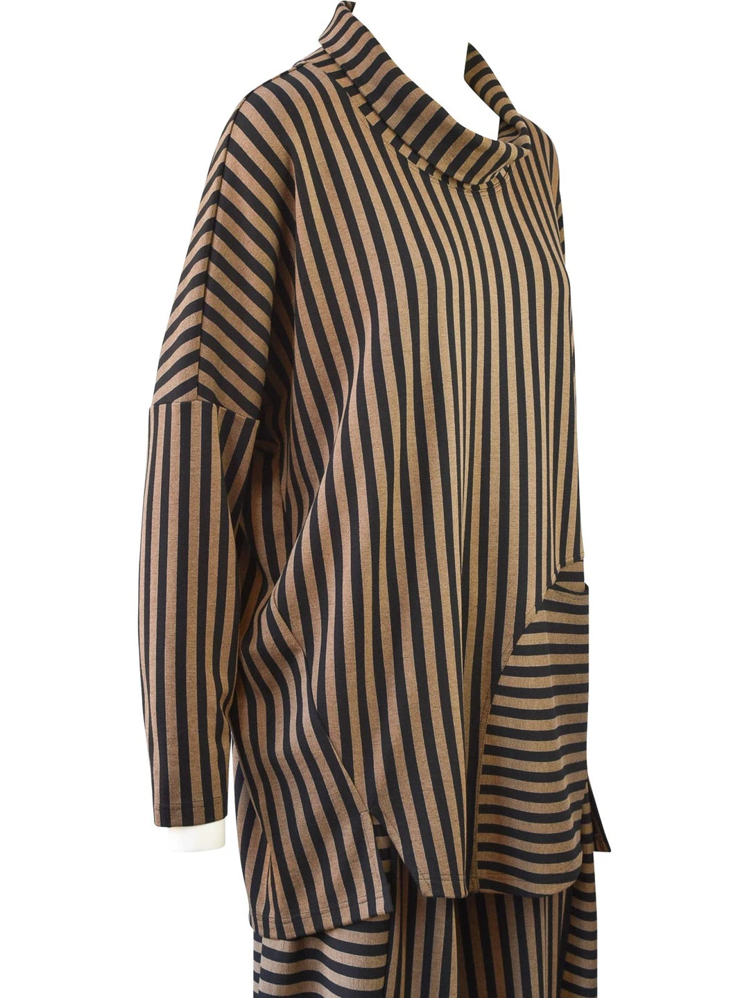 Q'Neel Q'Neel Striped Cowl Pocket Top, Black/Taupe 4 Q'Neel Q'Neel Striped Cowl Pocket Top, Black/Taupe