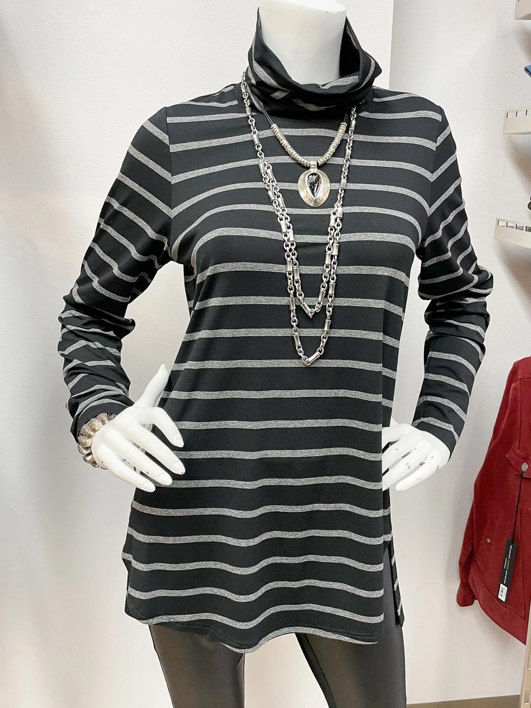 Q'Neel Striped Turtle Neck Tunic, Black/Grey Q'Neel 5 Q'Neel Striped Turtle Neck Tunic, Black/Grey Q'Neel