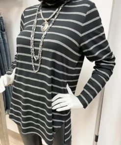 Q'Neel Striped Turtle Neck Tunic, Black/Grey Q'Neel 10 Q'Neel Striped Turtle Neck Tunic, Black/Grey Q'Neel