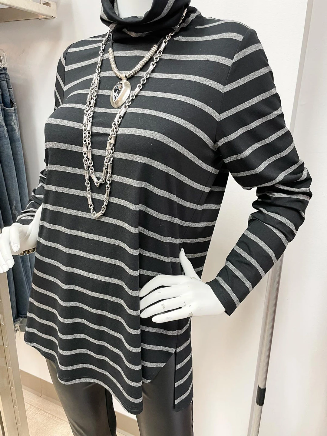Q'Neel Striped Turtle Neck Tunic, Black/Grey Q'Neel 6 Q'Neel Striped Turtle Neck Tunic, Black/Grey Q'Neel