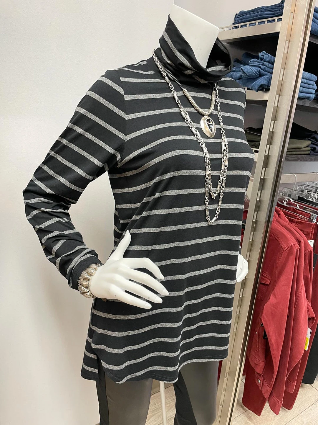 Q'Neel Striped Turtle Neck Tunic, Black/Grey Q'Neel 7 Q'Neel Striped Turtle Neck Tunic, Black/Grey Q'Neel