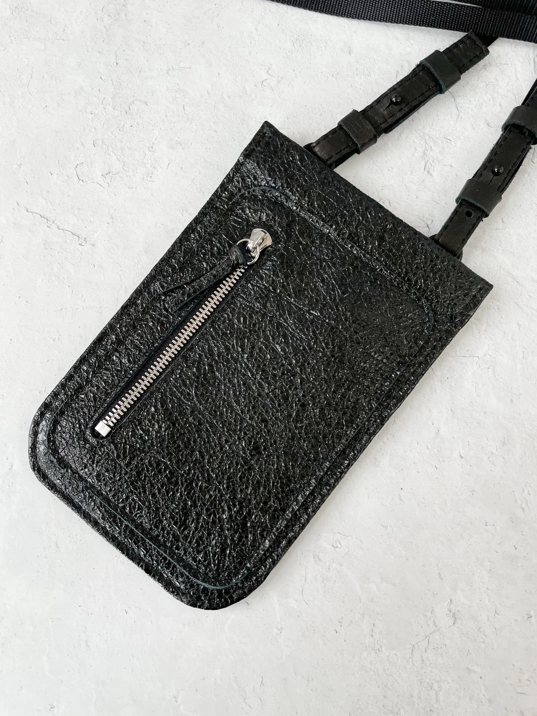 Riel Cell Phone Sling Crossbody Bag, Metallic Cracked Leather