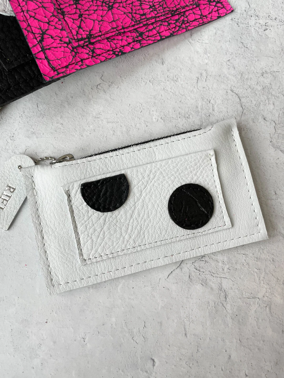 Riel Coin Pouch Card Holder, White/Black Dots Riel