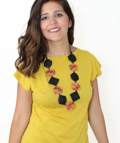 Sylca Designs Evelyn Statement Necklace, Black/Orange