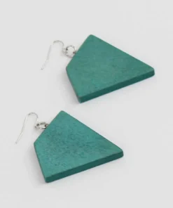 Sylca Designs Geometric Wooden Earrings, Aqua