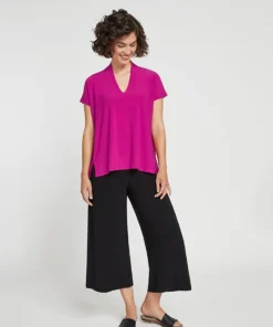Sympli Deep V Top, Short Sleeve, Flamingo Sympli