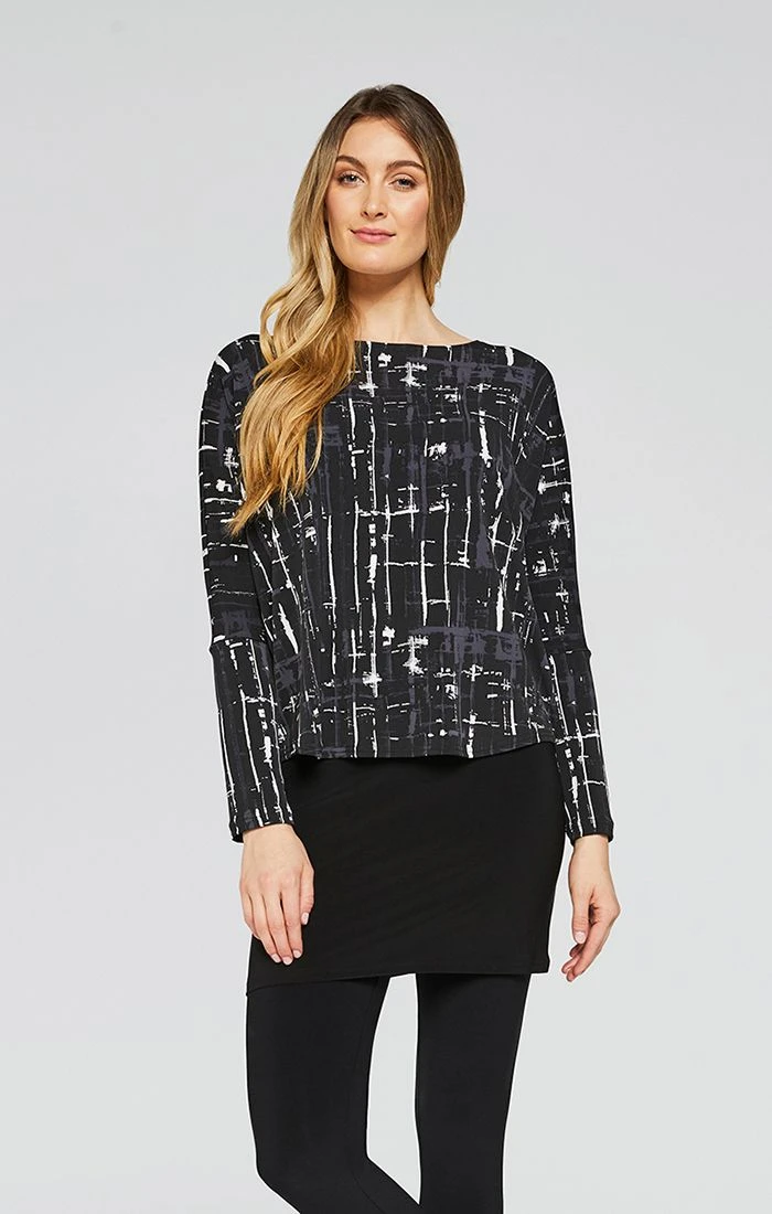 Sympli Sympli Nu Cinch Top, Long Sleeve, Drifting Lines Black