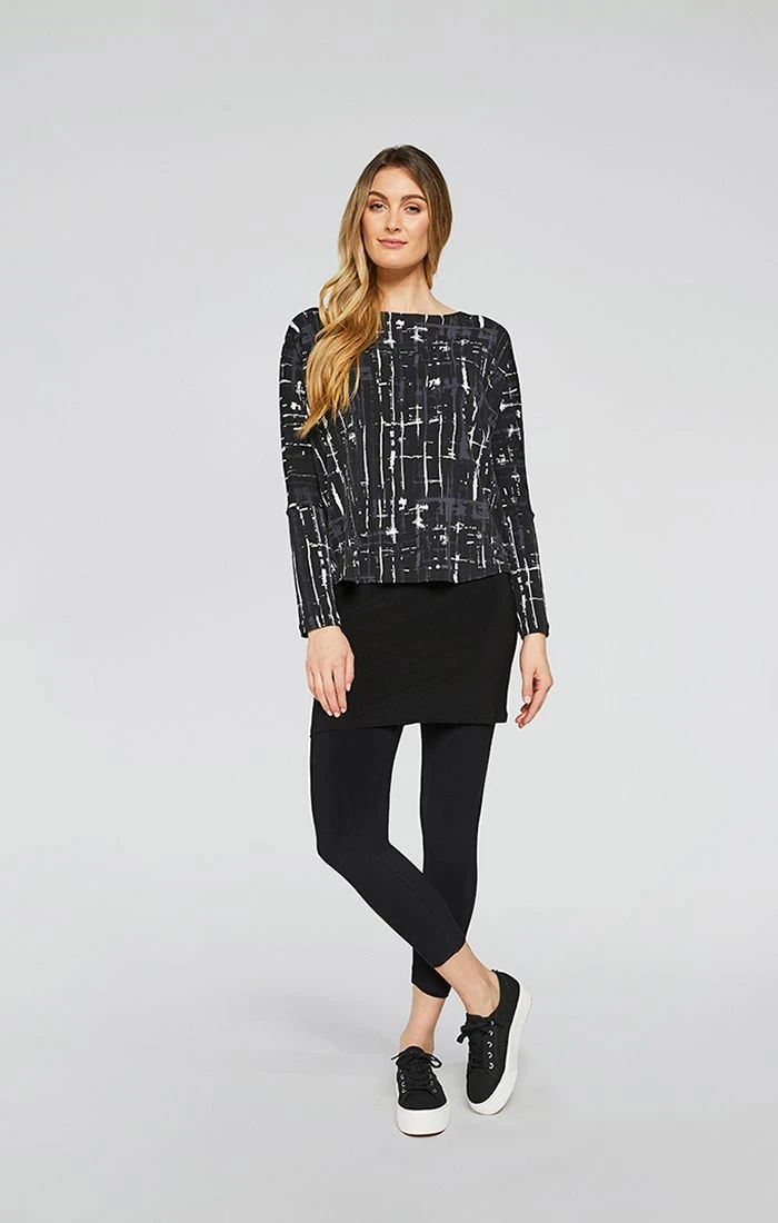 Sympli Sympli Nu Cinch Top, Long Sleeve, Drifting Lines Black