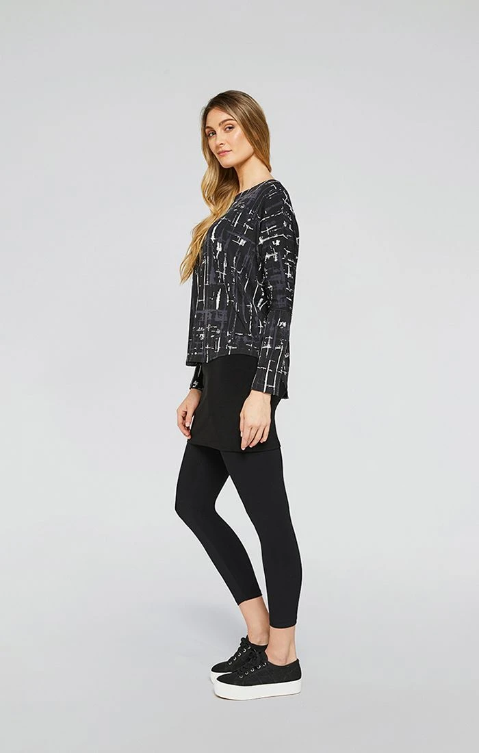 Sympli Sympli Nu Cinch Top, Long Sleeve, Drifting Lines Black