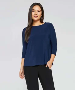 Sympli Trapeze Top, 3/4 Sleeve, Denim