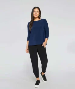 Sympli Trapeze Top, 3/4 Sleeve, Denim