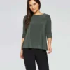 Sympli Trapeze Top, 3/4 Sleeve, Melange Olive Sympli