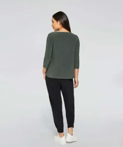 Sympli Trapeze Top, 3/4 Sleeve, Melange Olive Sympli