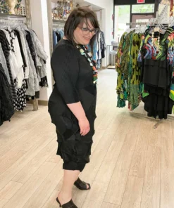 Vanite Couture Zig Zag Pleat 3/4 Sleeve Dress, Black 11 Vanite Couture Zig Zag Pleat 3/4 Sleeve Dress, Black