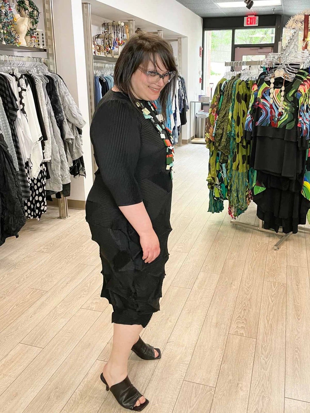 Vanite Couture Zig Zag Pleat 3/4 Sleeve Dress, Black 5 Vanite Couture Zig Zag Pleat 3/4 Sleeve Dress, Black