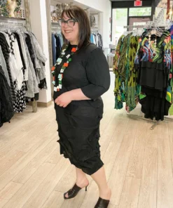 Vanite Couture Zig Zag Pleat 3/4 Sleeve Dress, Black 13 Vanite Couture Zig Zag Pleat 3/4 Sleeve Dress, Black