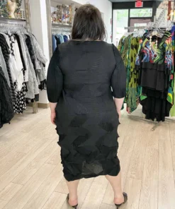 Vanite Couture Zig Zag Pleat 3/4 Sleeve Dress, Black 15 Vanite Couture Zig Zag Pleat 3/4 Sleeve Dress, Black