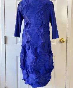 Vanite Couture Zig Zag Pleat 3/4 Sleeve Dress, Royal Blue 7 Vanite Couture Zig Zag Pleat 3/4 Sleeve Dress, Royal Blue
