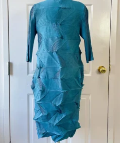 Vanite Couture Vanité Couture Zig Zag Pleat 3/4 Sleeve Dress, Teal