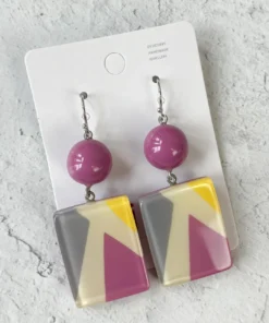 Zsiska Abba Rectangle Wire Drop Earrings, Pink