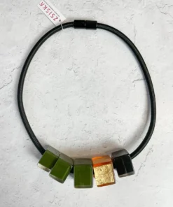 Zsiska Bliss 5 Cube Bead Necklace, Dark Green/Gold Zsiska