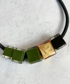 Zsiska Bliss 5 Cube Bead Necklace, Dark Green/Gold Zsiska